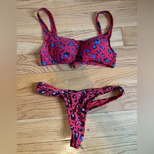 Victorias Secret  XS Red Leopard Print Thong Bottom and Calzedonia Top S